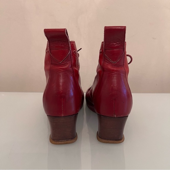 JOHN FLUEVOG Leather Lace-Up Ankle Boots Rounded Toe Red - Picture 4 of 15